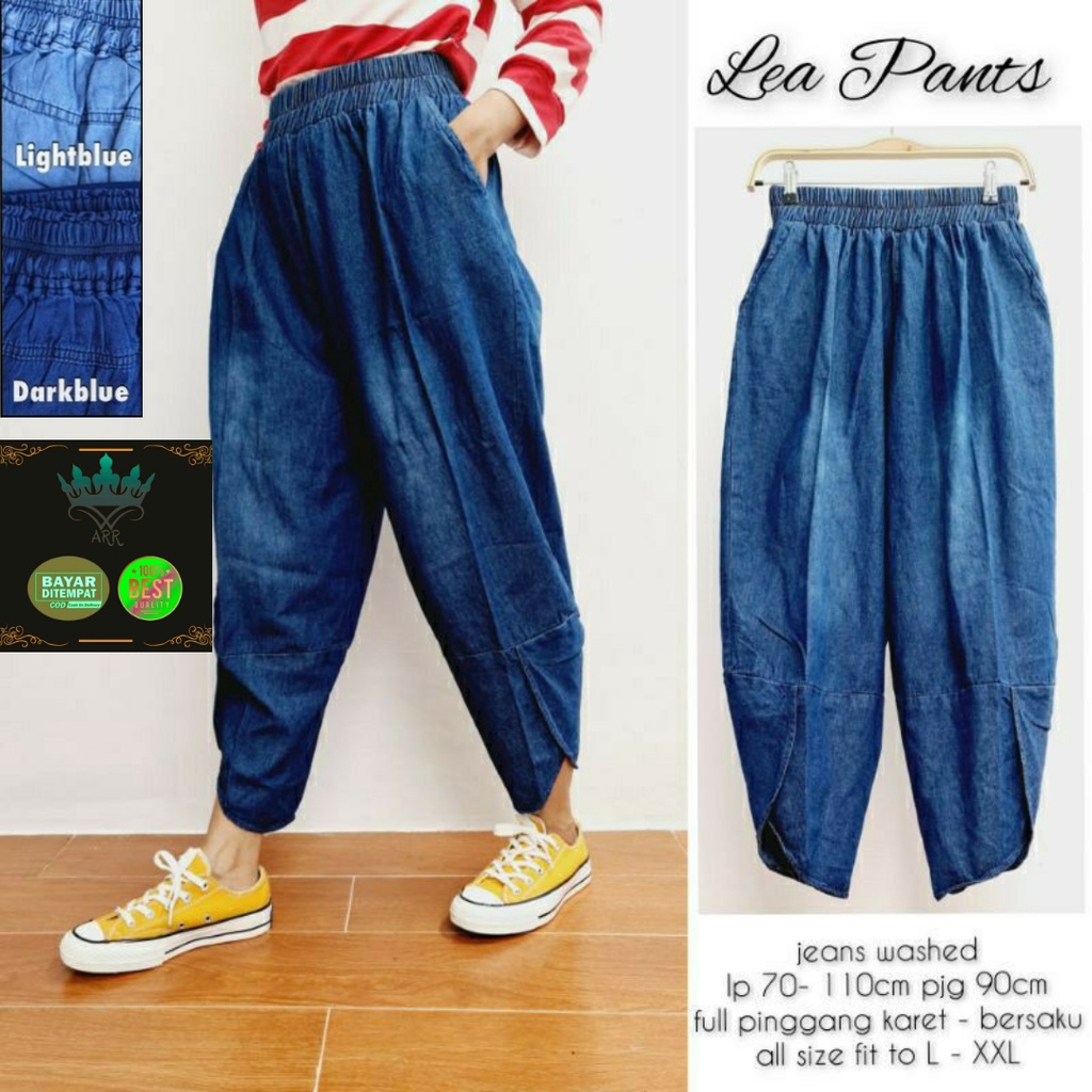 Celana Baggy Bagy Pants Jeans Aladin Wanita Jumbo Kekinian Premium Pinggang Karet Lp 70-110 P 90 Lea Kyoto Pants