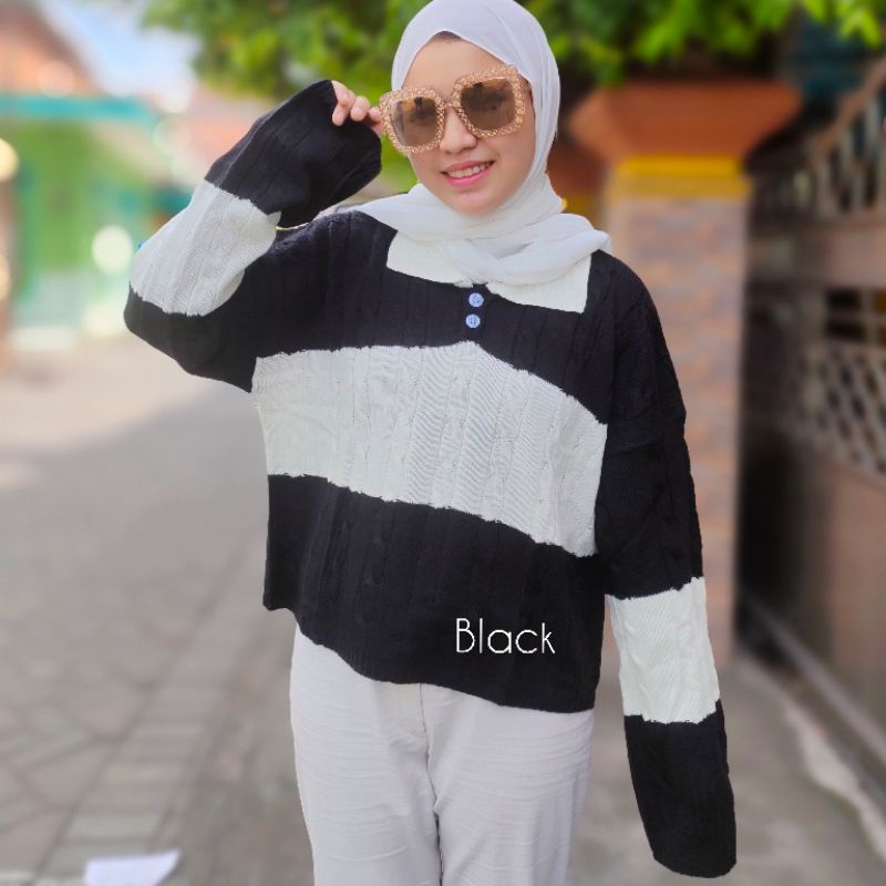 Camila Cable Blouse Rajut Stripe Kepang