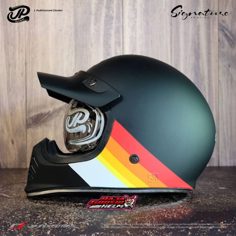 HELM RETRO JP SIGNATURE SG 02 RAINBOW BLACK DOFF ORIGINAL HELM RETRO FULLFACE JP SIGNATURE SG02 HITA