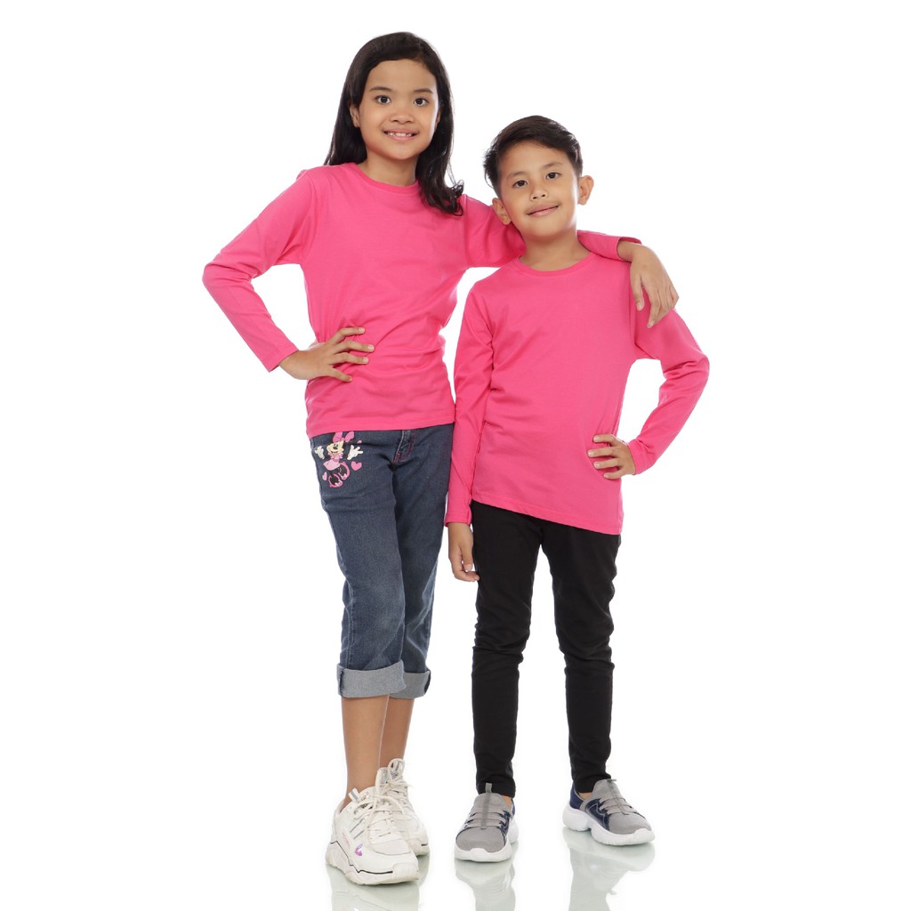KAOS POLOS COTTON COMBED - ANAK LENGAN PANJANG - PINK FANTA