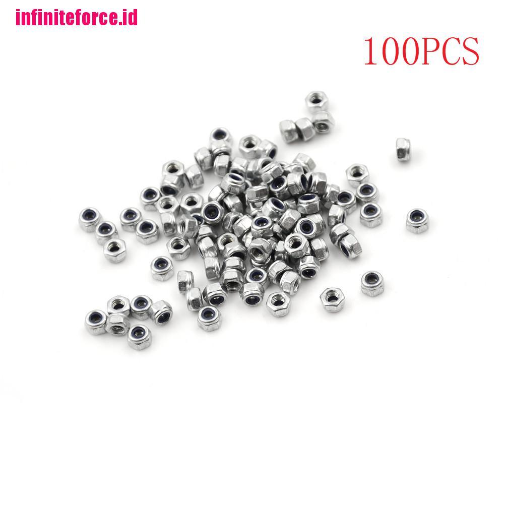 100pcs M3 x 0.5mm Stainless Steel Nylock Nylon Insert Hex Self-locking Nuts