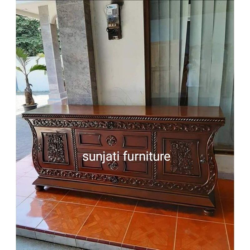 meja tv / bufet pendek biola laci jati perhutani