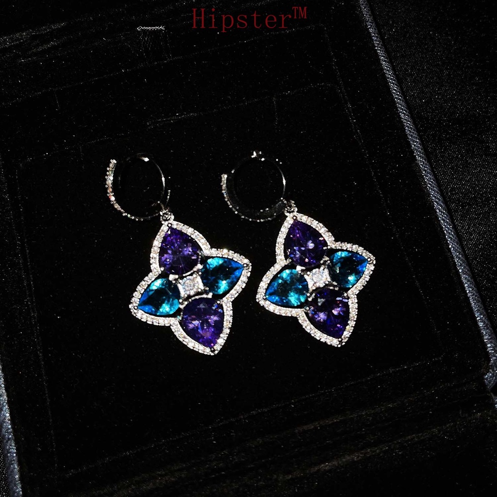 New Design Pink Flower Inlaid Retro High Carbon Diamond Silver Needle Petal Eardrops