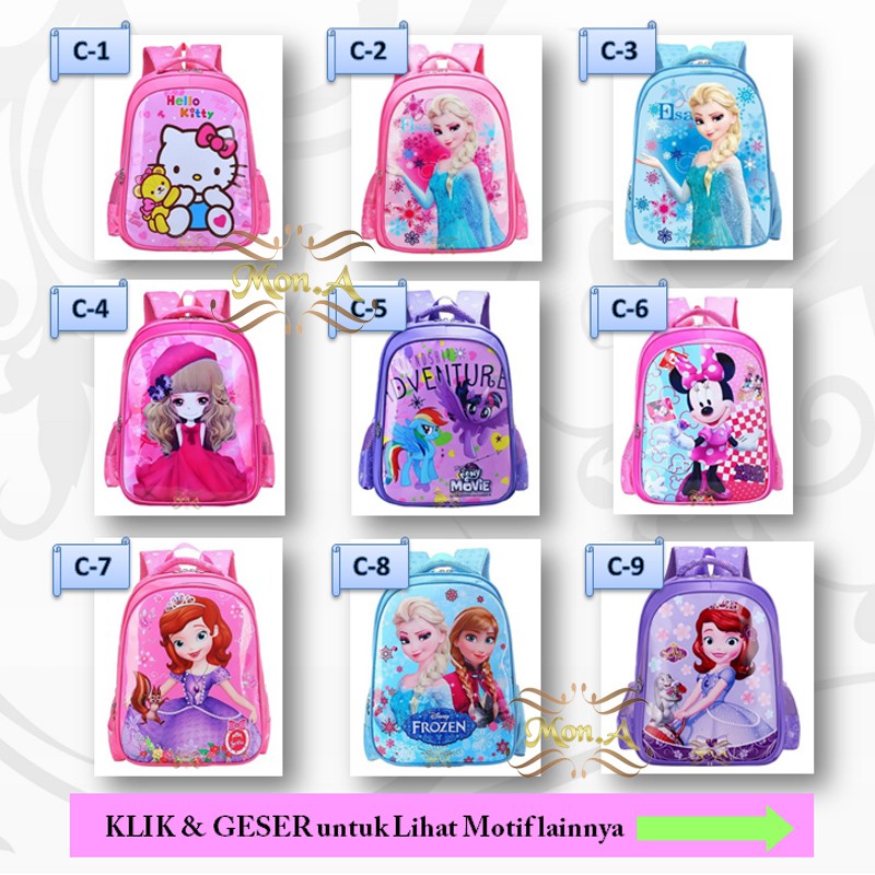 Tas Ransel Sekolah Anak Backpack Mini PG / SD kualitas import motif karakter cartoon keren cakep -M0168