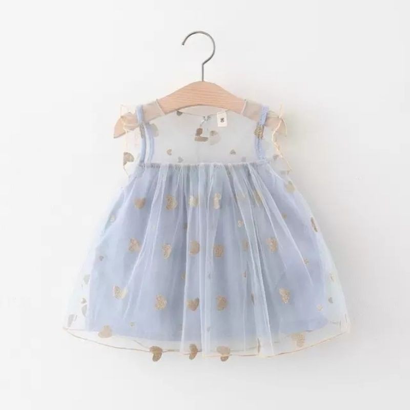 golden heart tutu dress / dress princess anak bayi / gaun pesta baby tile tule pink biru putih-Heart blue