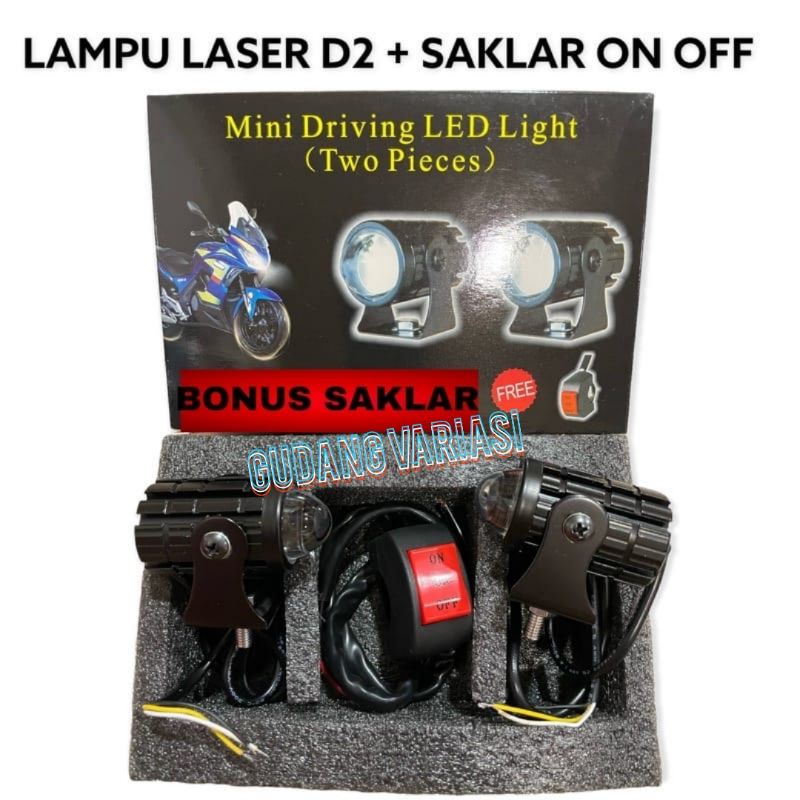 LAMPU TEMBAK MINI LASER GUN D2 PUTIH KUNING JAUH DEKAT | 2 PCS LAMPU + SAKLAR