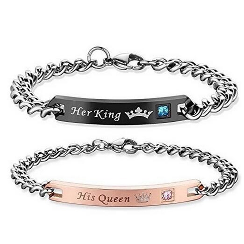 Hu Hu Hu Hu Hu Alat Bantu Pasang Kacamata♡ Gelang Tangan Titanium Steel Motif Tulisan Her Beast King His Beauty Queen Untuk Pasanganpriawanita