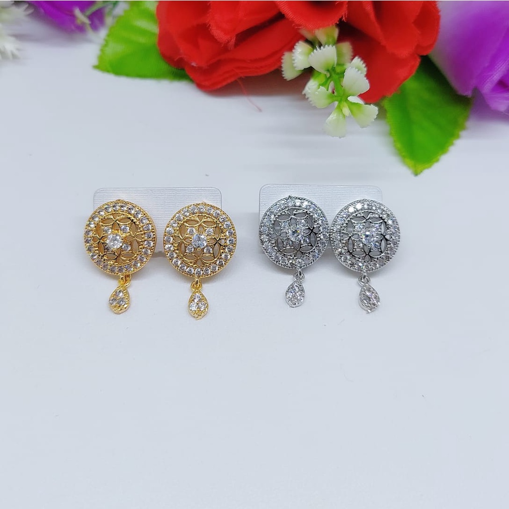 Anting tusuk permata lapis emas perhiasan fashion 0205-0207