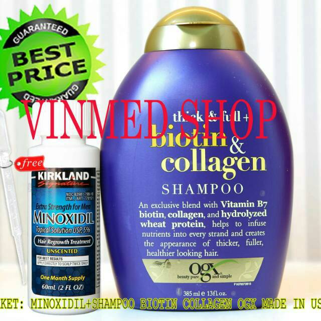 Kirkland Minoxidil +Shampoo Biotin N Collagen OGX Made In USA