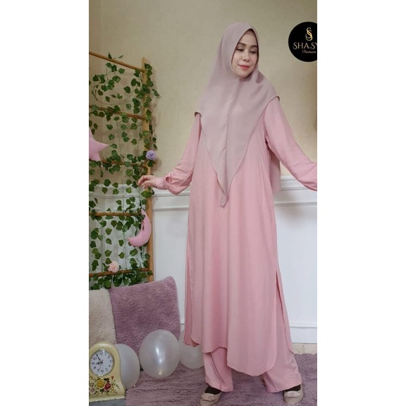 Baju Gamis/fashion muslim/Gamis/Baju Gamis Rayon Uniqlo Set Celana Kulot/Baju Gamis Wanita/Gamis Cel