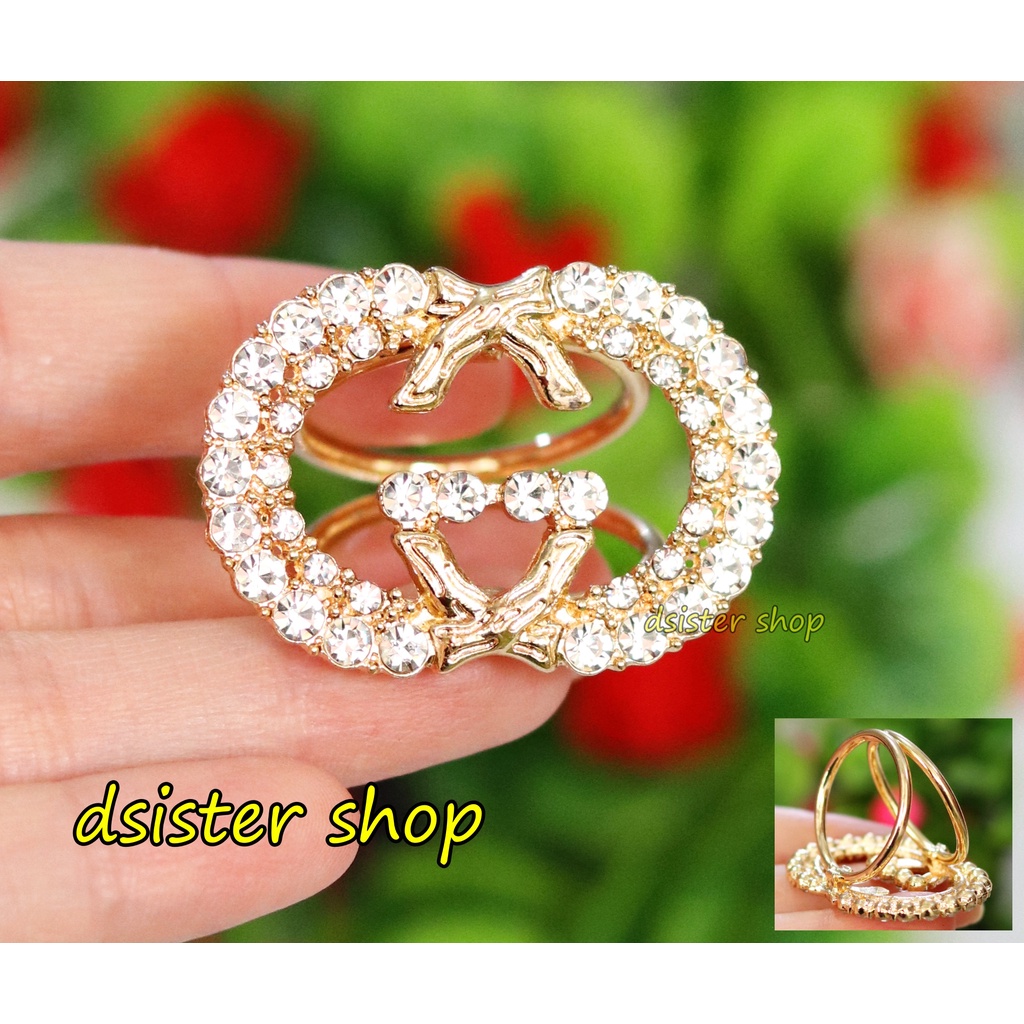 Bros Cincin Part 1 Ring Hiasan Aksesoris Syal Hijab HURUF Permata Hitam Putih-Emas G 4P 2  Baris