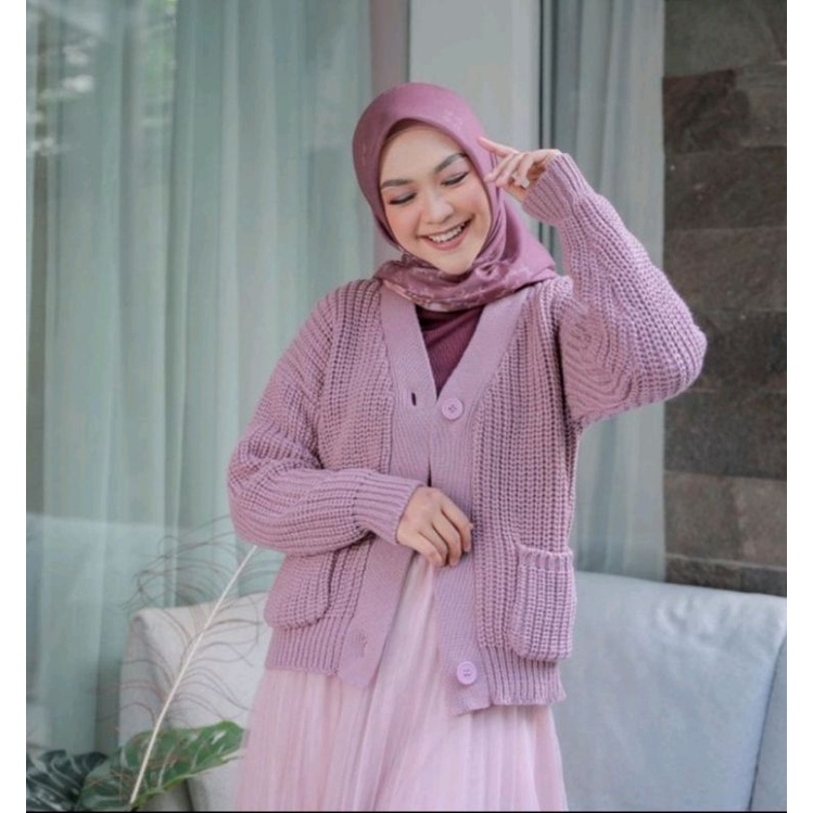 GS035 Cardigan Rajut Wanita Pocket Premium Haura