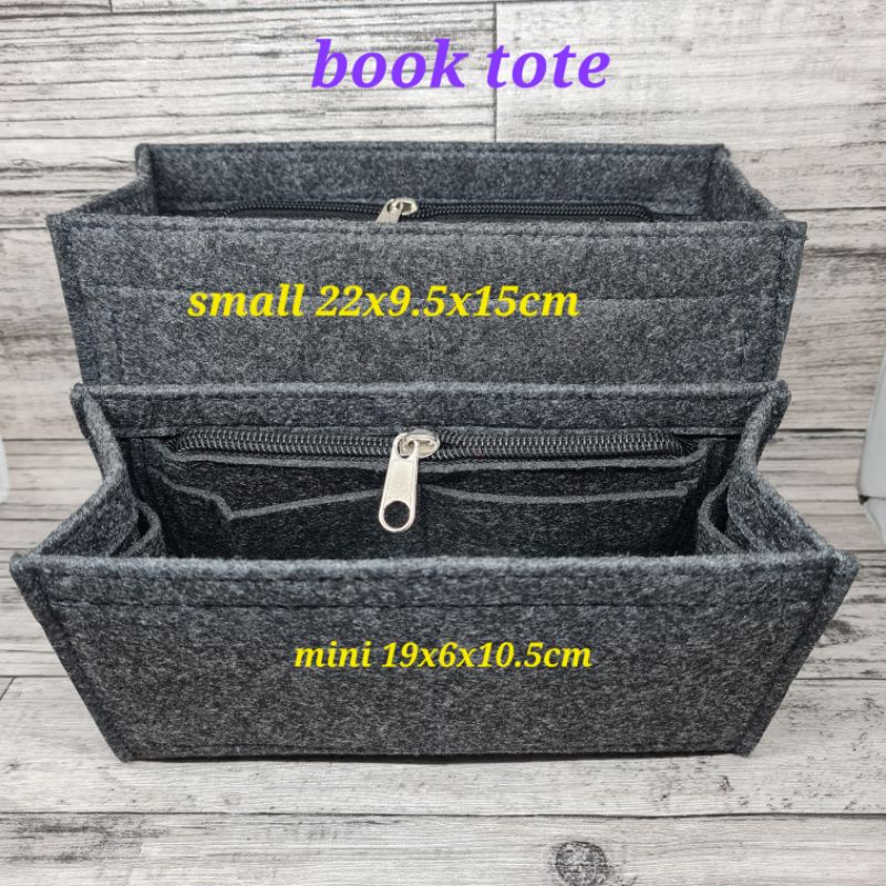 Felt Bag organizer for mini book tote - side zipper / tas tote book / insert bag booktote