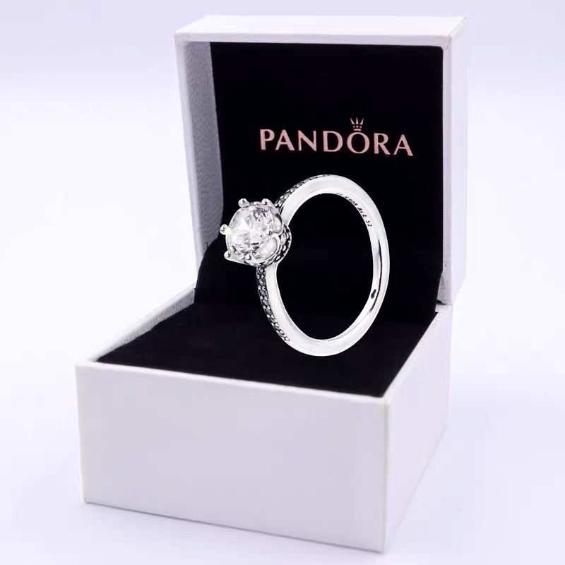 Pandora Cincin 925 Silver Gold 18K Bentuk Mahkota Aksen Berlian Cubic Zirconia Untuk Wanita