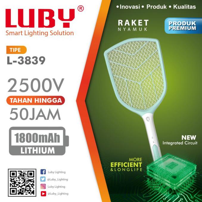 PROMO Raket Nyamuk Cas Luby 3839 Batre 1800 mAh Bisa Diganti + Kabel Chager
