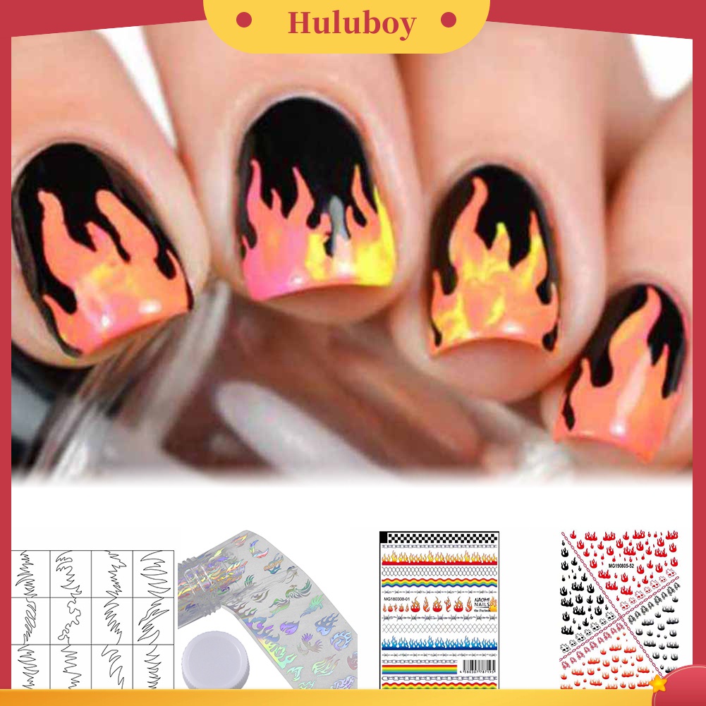 Huluboy Huluboy♡ Stiker Kuku Motif Print Api Laser Untuk Dekorasi Manicure