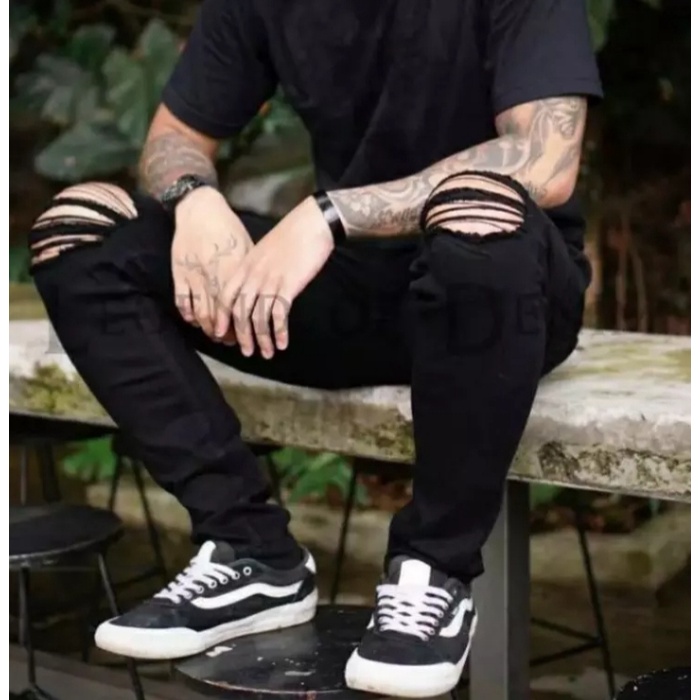 Celana Jeans Panjang Robek Pria Skinny Slimfit Street SoftJeans Sobek Lutut Ripped