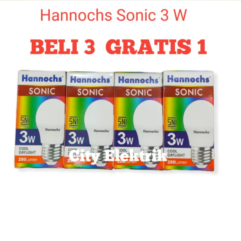 Hannochs Sonic Lampu Bohlam LED 3 Watt / Paket Murah Beli 3 Gratis 1 ( 1 paket 4pc )
