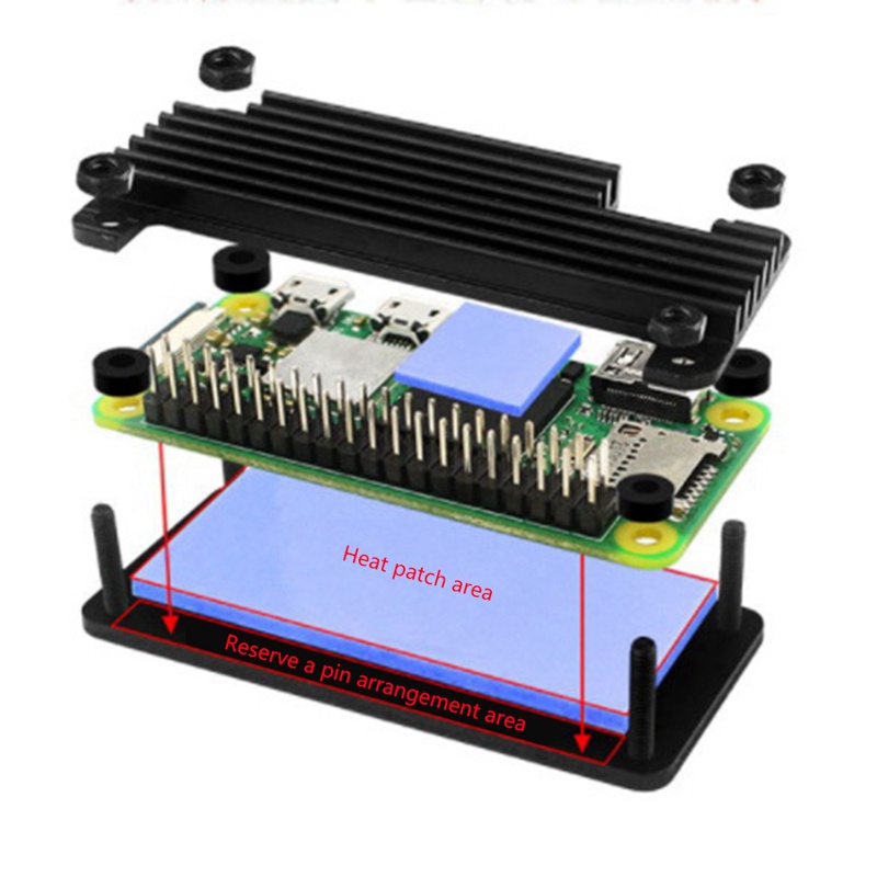 Aluminum Alloy Shell for Raspberry Pi Zero/Zero W/Zero WH 2W Heatsink Passive Cooling Enclouse Black Pin Header