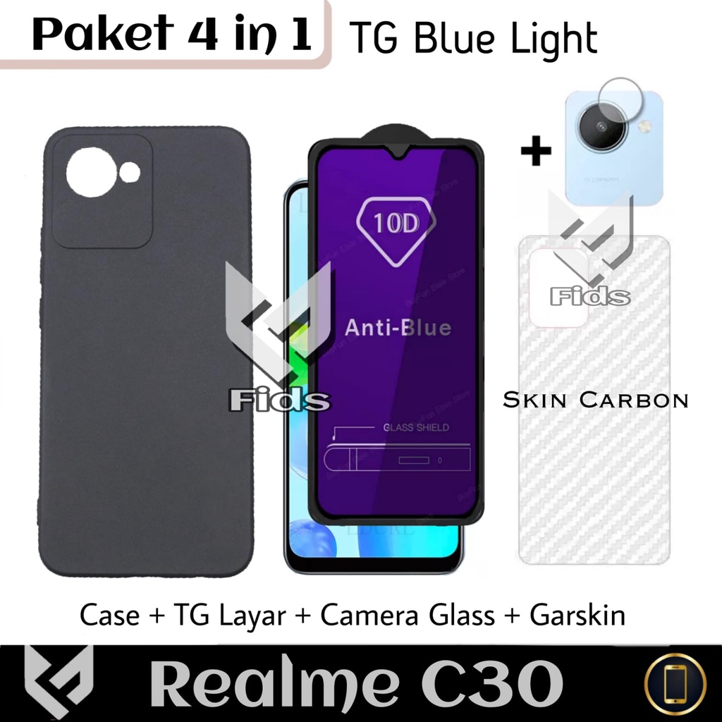 PROMO Paket 4IN1 Case REALME C30 Softcase Black Matte Free Anti Gores Layar &amp; TG Camera &amp; Skin Carbon Pelinding Cover Hadnphone