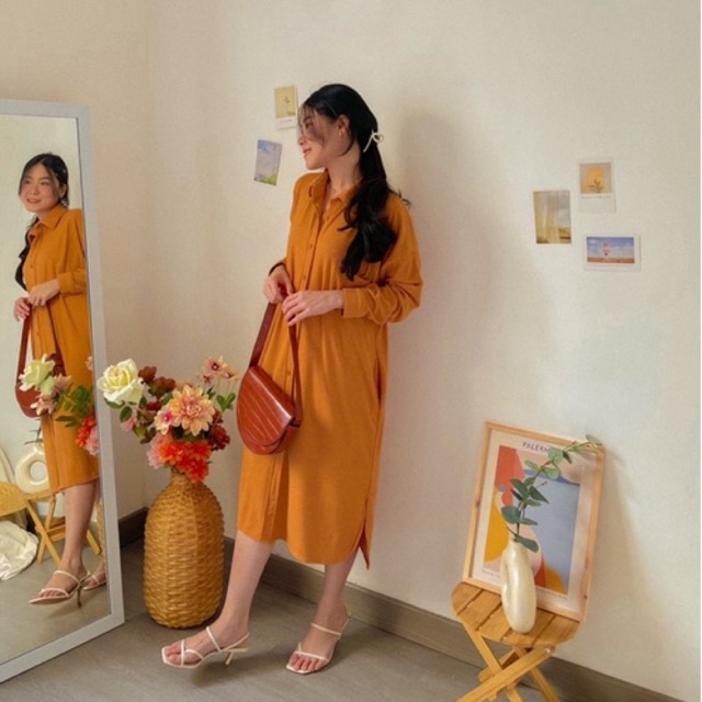 KANON - Tsumugi Knit Dress - Dress kemeja midi rajut big size / oversize