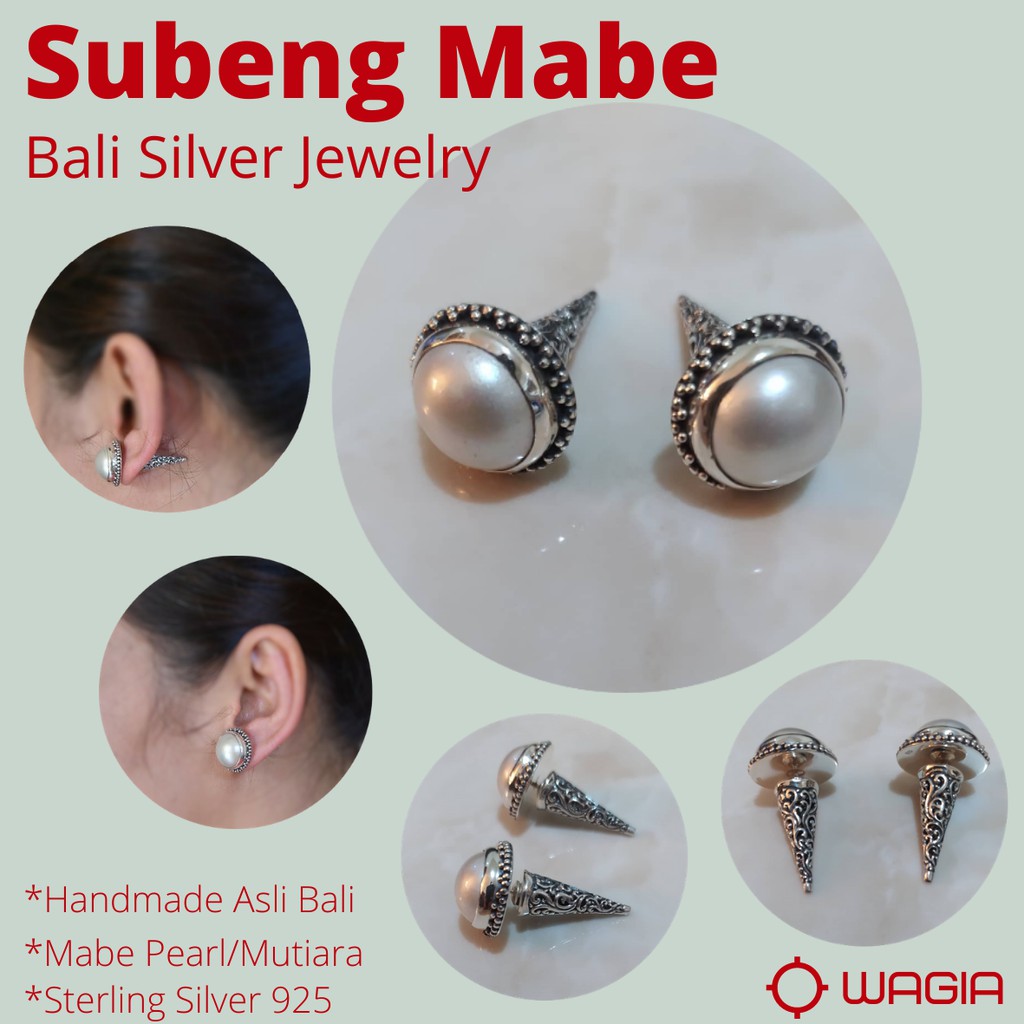 Subeng Mabe - Anting Tusuk Mutiara Anting Perak Asli Bali Pearl - Undangan Formal Hari Raya Kebaya