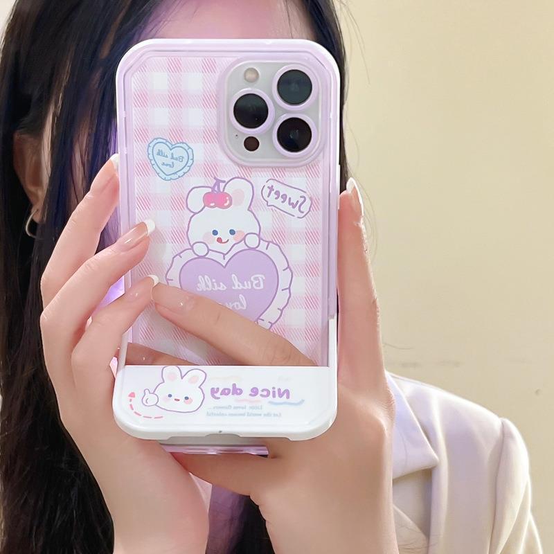 Case Hp Motif Kartun Kelinci Dengan Bracket Invisible Untuk iphone 13promaxx12xr78