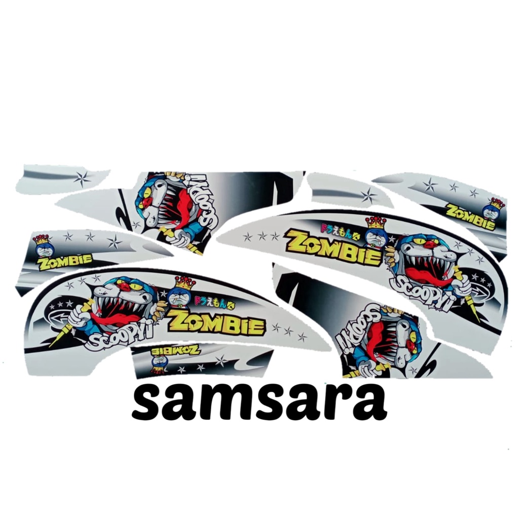 Stiker Motor Scoopy Fi Variasi zombi doraemon putih