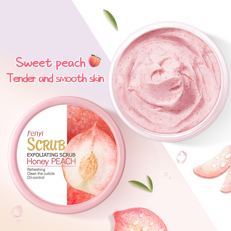 BPOM Fenyi Peach Scrub Eksfoliasi Badan Melembutkan Kulit Memutihkan 100g Beli 1 Gratis 1  Hadiah