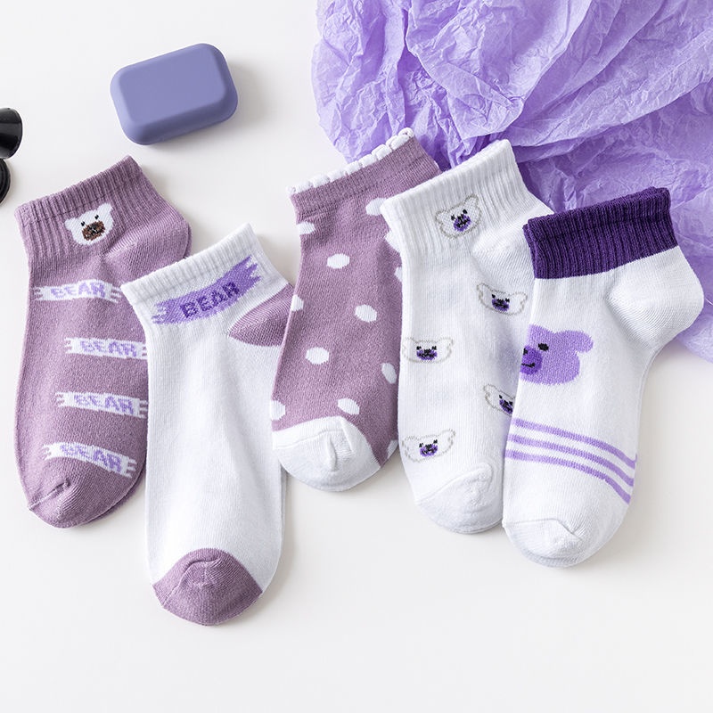 ASLI IMPORT Kaos Kaki Wanita Fashion Motif Beruang Bear / Kaoskaki Pendek Korea Sock