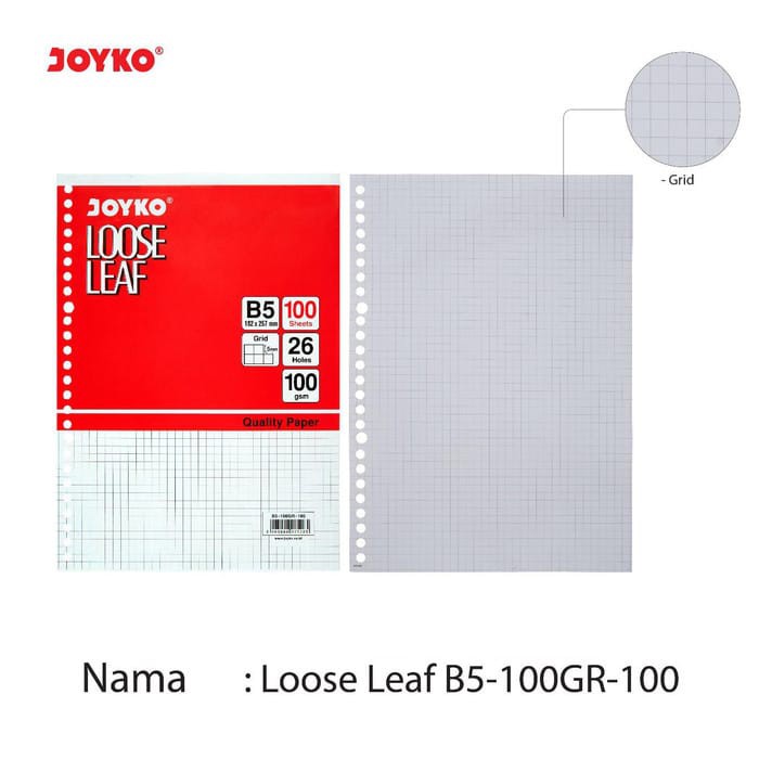 

isi looseleaf joyko grid b5 100 lembar 100 gsm