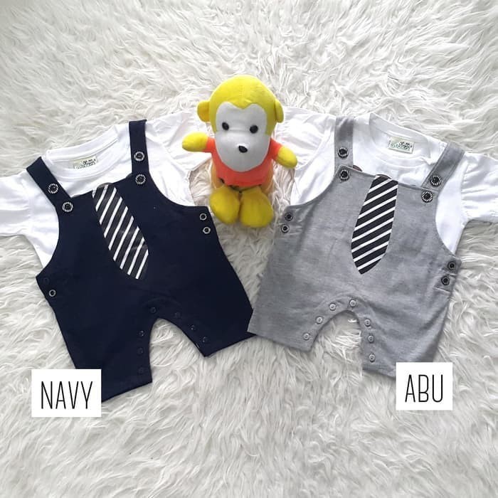 Bayi Cowok/laki laki Jumper karakter Lengan Pendek import Korea C2R2 Tentara Dasi Garis - Abu-abu