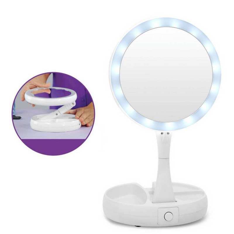 Cermin LED Mirror Lipat Portable kaca Rias Dua Sisi Usb Baterai Makeup