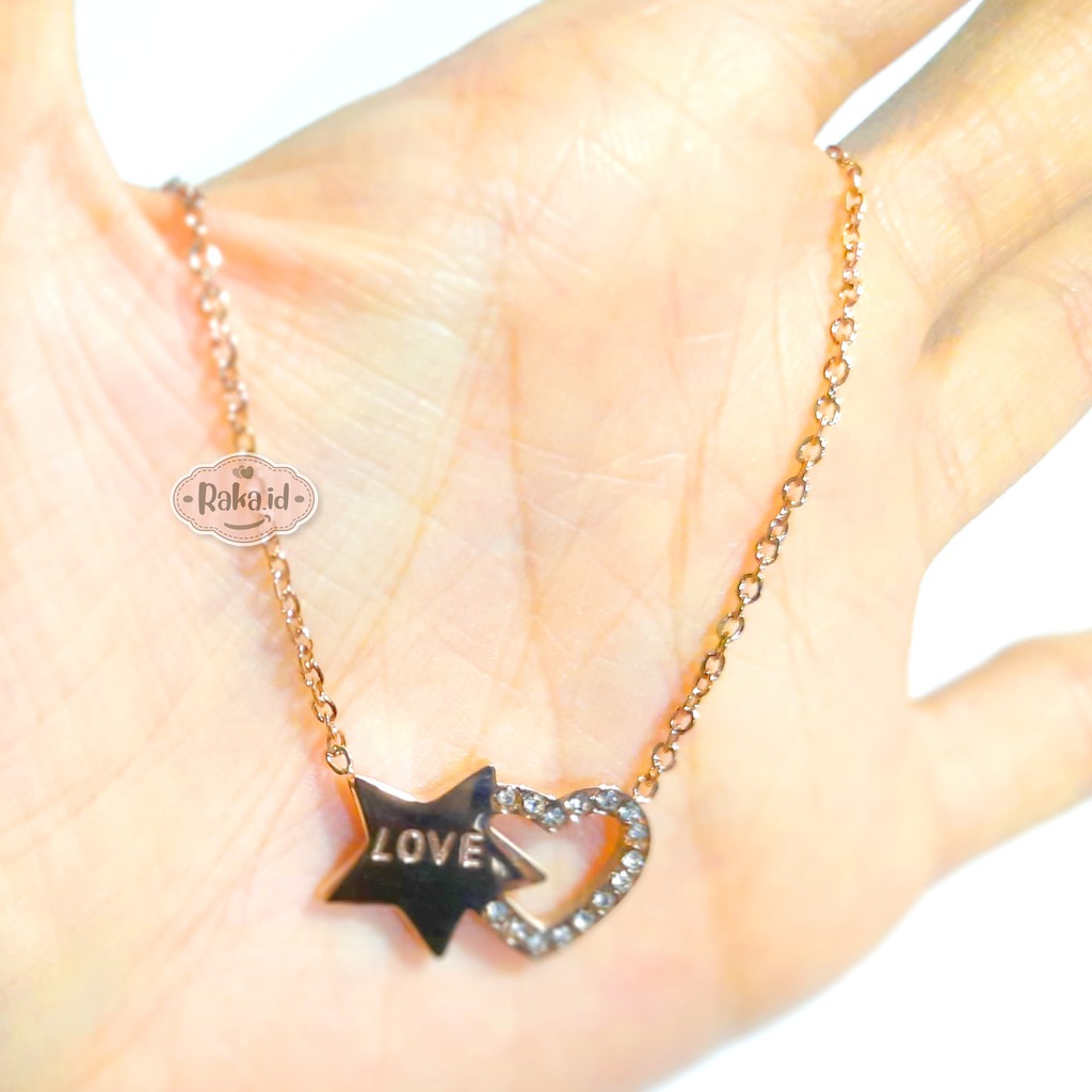 RAKA Acc - Kalung TITANIUM Kalung Wanita Love Bintang Rose Gold Perhiasan Cantik Wanita 456