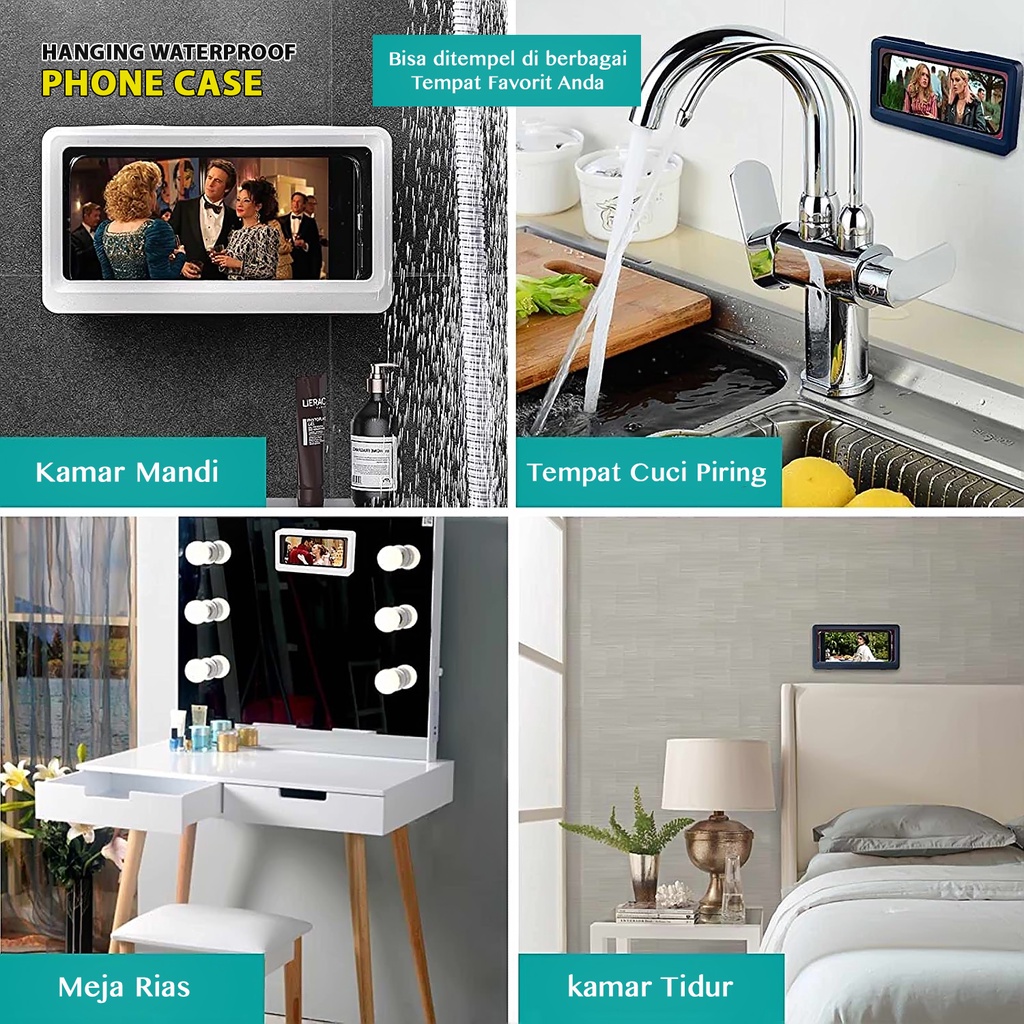 kotak holder hp waterproof tempel dinding kamar mandi produk ponsel mudah dipakai