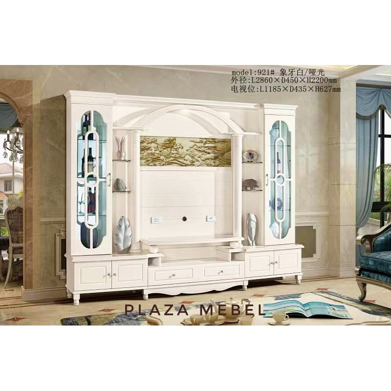 Buffet Tinggi TV Import 921 Putih MEWAH (2,8 m) (BEST QUALITY)