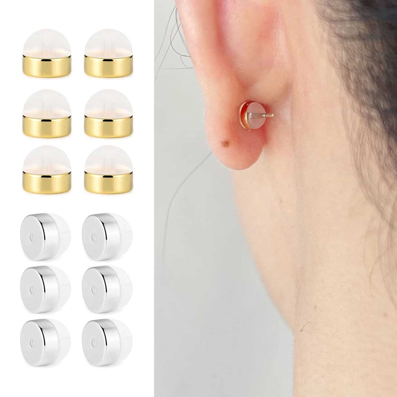 Siy 12pcs Stopper Belakang Anting Tusuk Bahan Silikon Hypoallergenic Warna Goldsilver