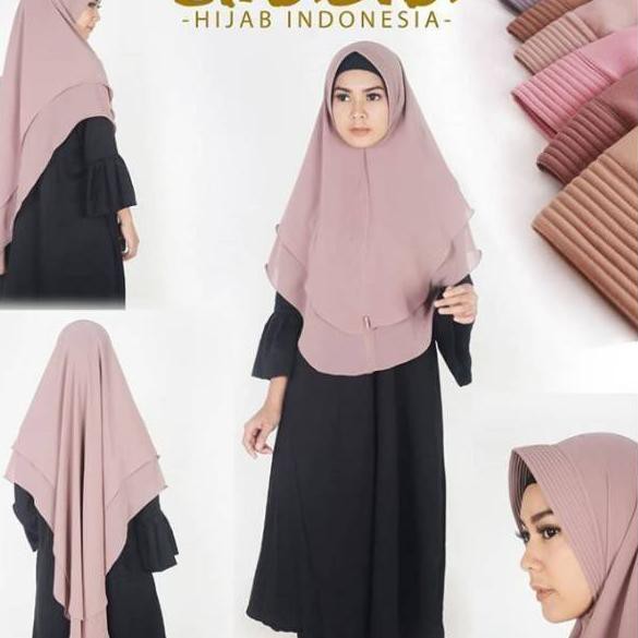 Ready Stock [COD] Jilbab Khimar Syar'i Jumbo Ori Elhasna Hijab Pet Antem 2 Layer Ceruti ,