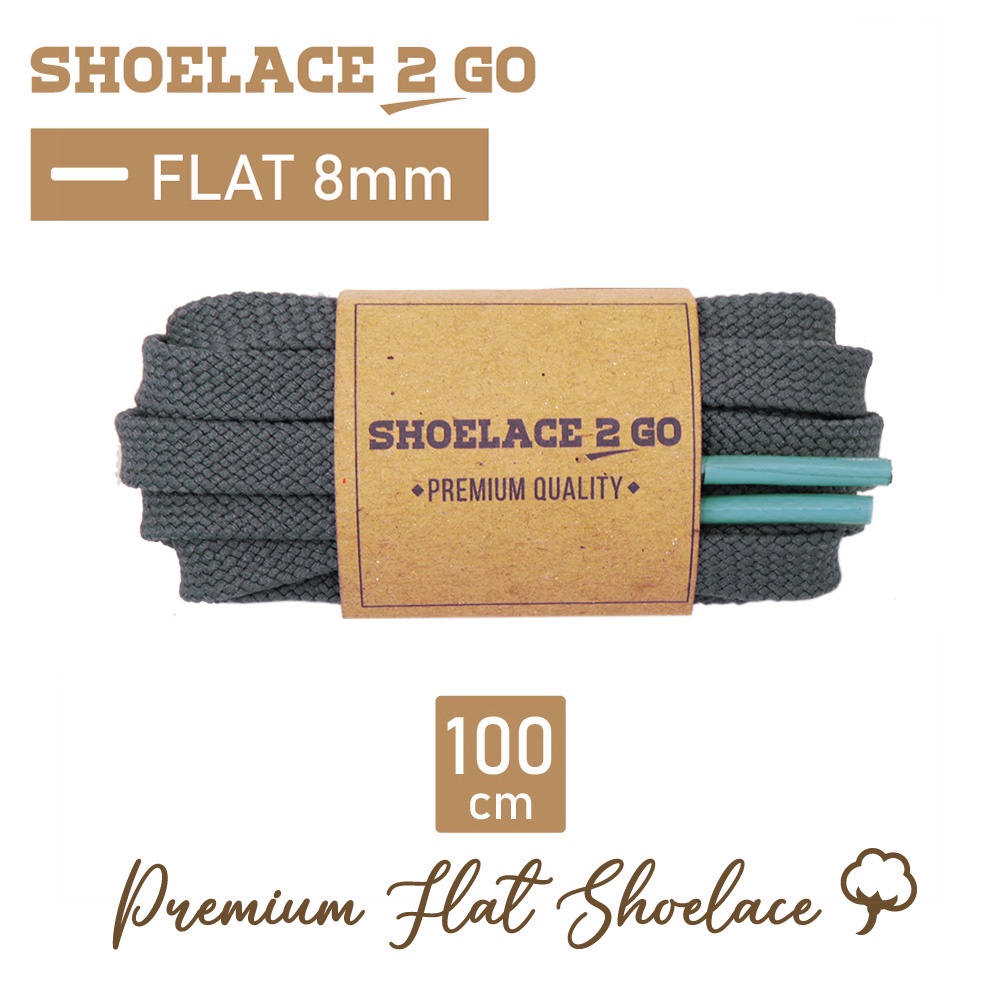 SHOELACE 2 GO PREMIUM TALI SEPATU GEPENG PIPIH FLAT E8 - GREY - 100CM