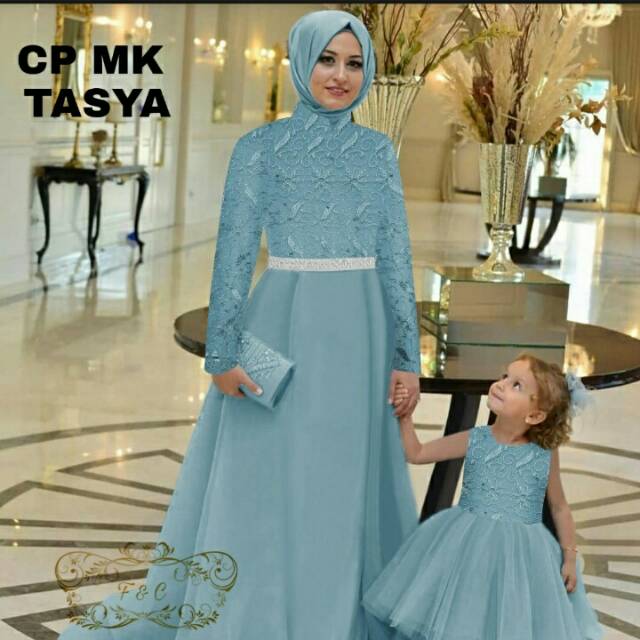 Baju Couple Ibu dan Anak | Couple Ibu Anak Dress Muslim | Couple Mom Kids Tasya [4 Varian Warna]