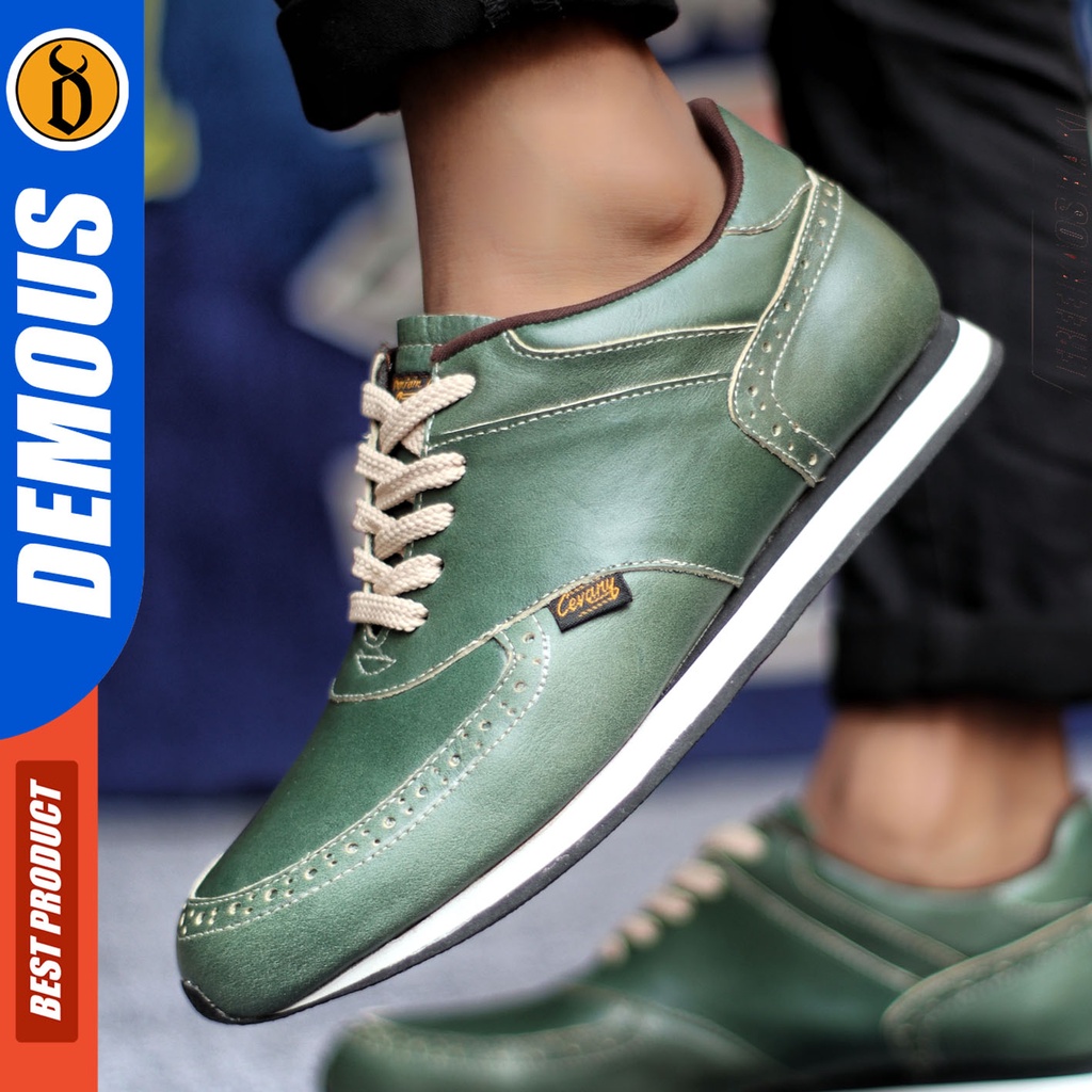 Sepatu Sneakers Pria Sepatu Casual Pria Kulit Asli Sepatu Kerja Kuliah Kondangan Sepatu Hitam Pria DEMOUS ERZA