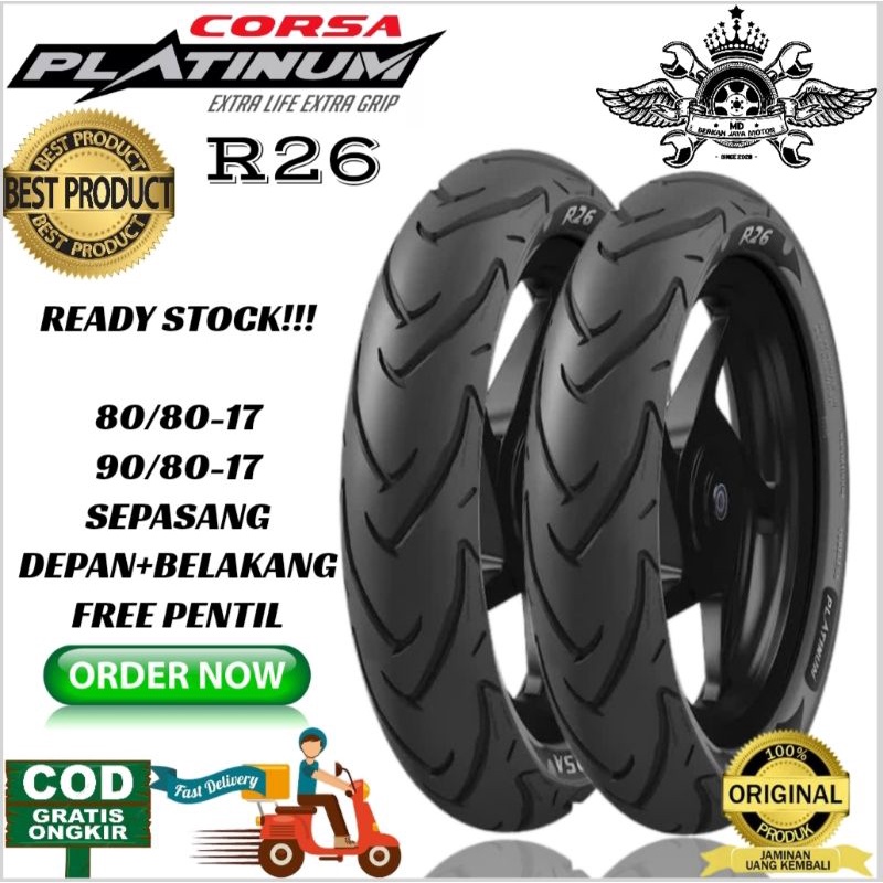 Paket ban tubeless corsa r26 80/80 17 & 90/80 17 free pentil