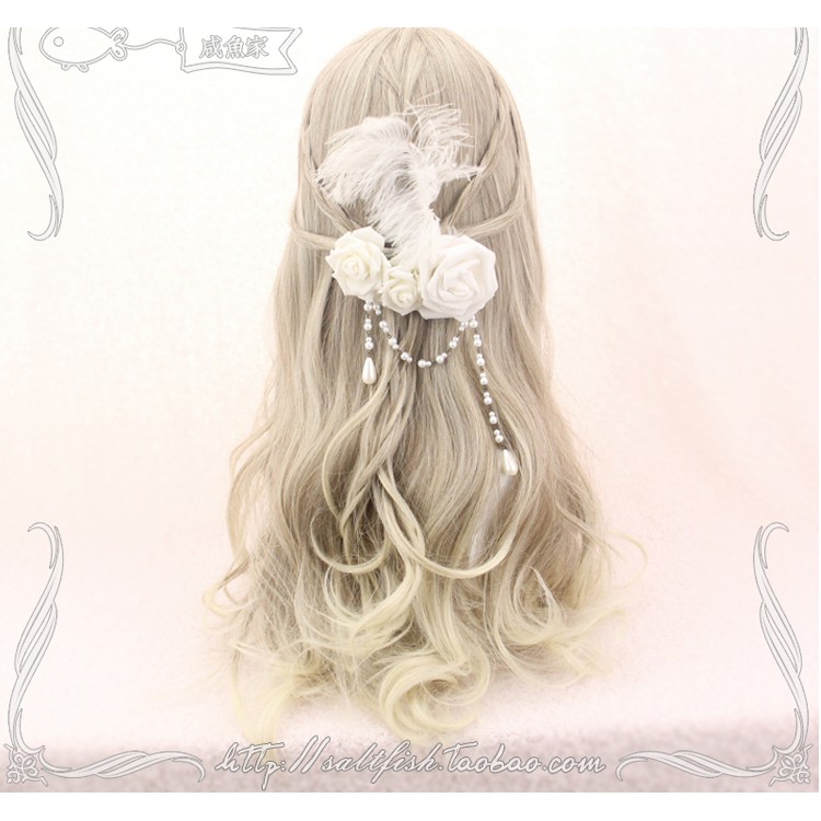 LOL-148 wig rambut palsu daily lolita korea kpop cosplay panjang wavy ash linen