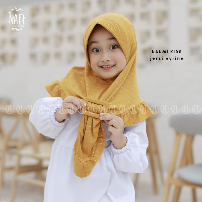 (Ori Nael) NAUMI KIDS •kerudung instan jersey ayrine•bergo pet anak•free gesper