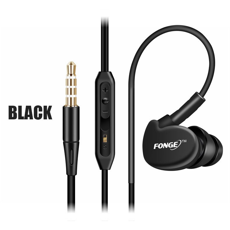 Fonge Sport Earphone Stereo Bass Waterproof with Microphone - Black