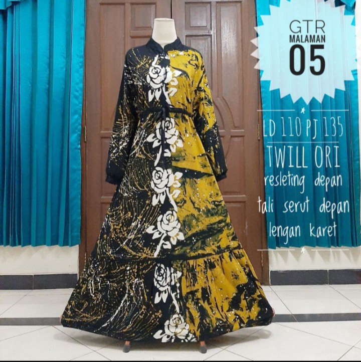 Gamis Twill Ori Rempel Abstrak Malam - Gtr Malaman Batik Kendil - Tuwil - Tuil - Daster Busui