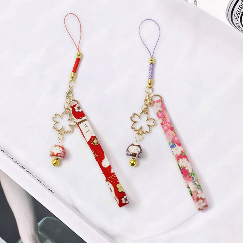 1pc Ribbon Fortune Cat Sakura Bell Mobile Phones Chain Pendant Lucky Pendant Llavero Keyrings|Key Chains