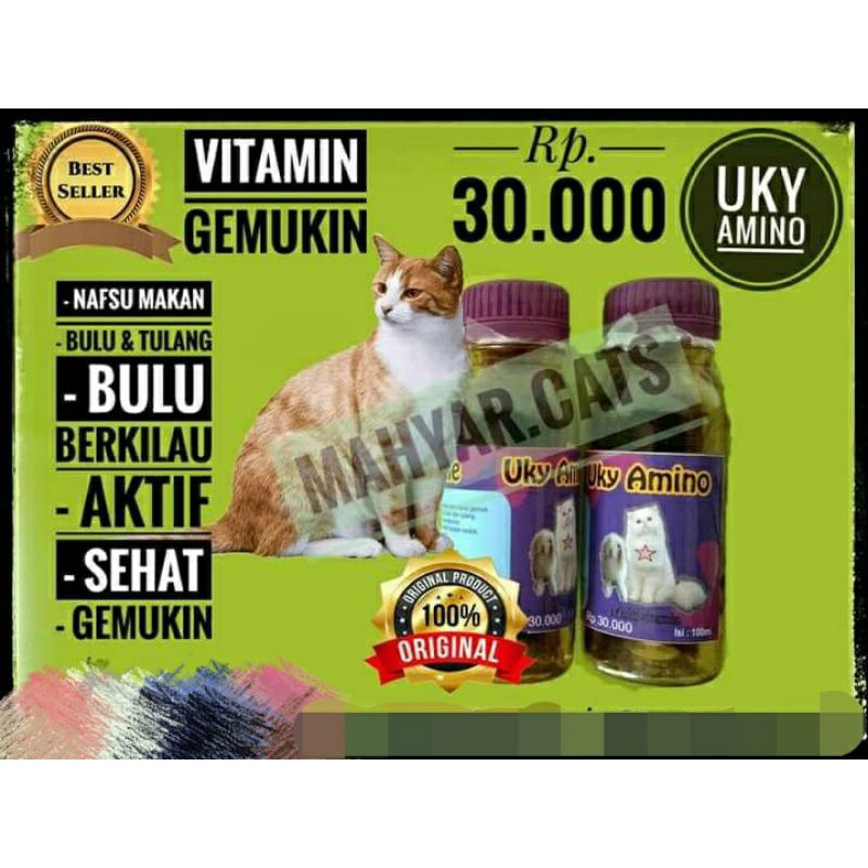 Vitamin kucing uky amino 100 ml | vitamin nafsu makan, vitamin bulu, menggemukan badan | vitamin kucing