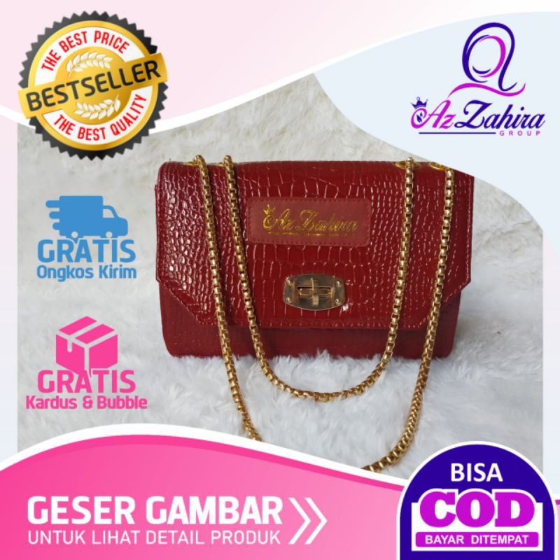 Tas Selempang Sling Bag Wanita Buaya / Croco Az Zahira Kuncian Putar