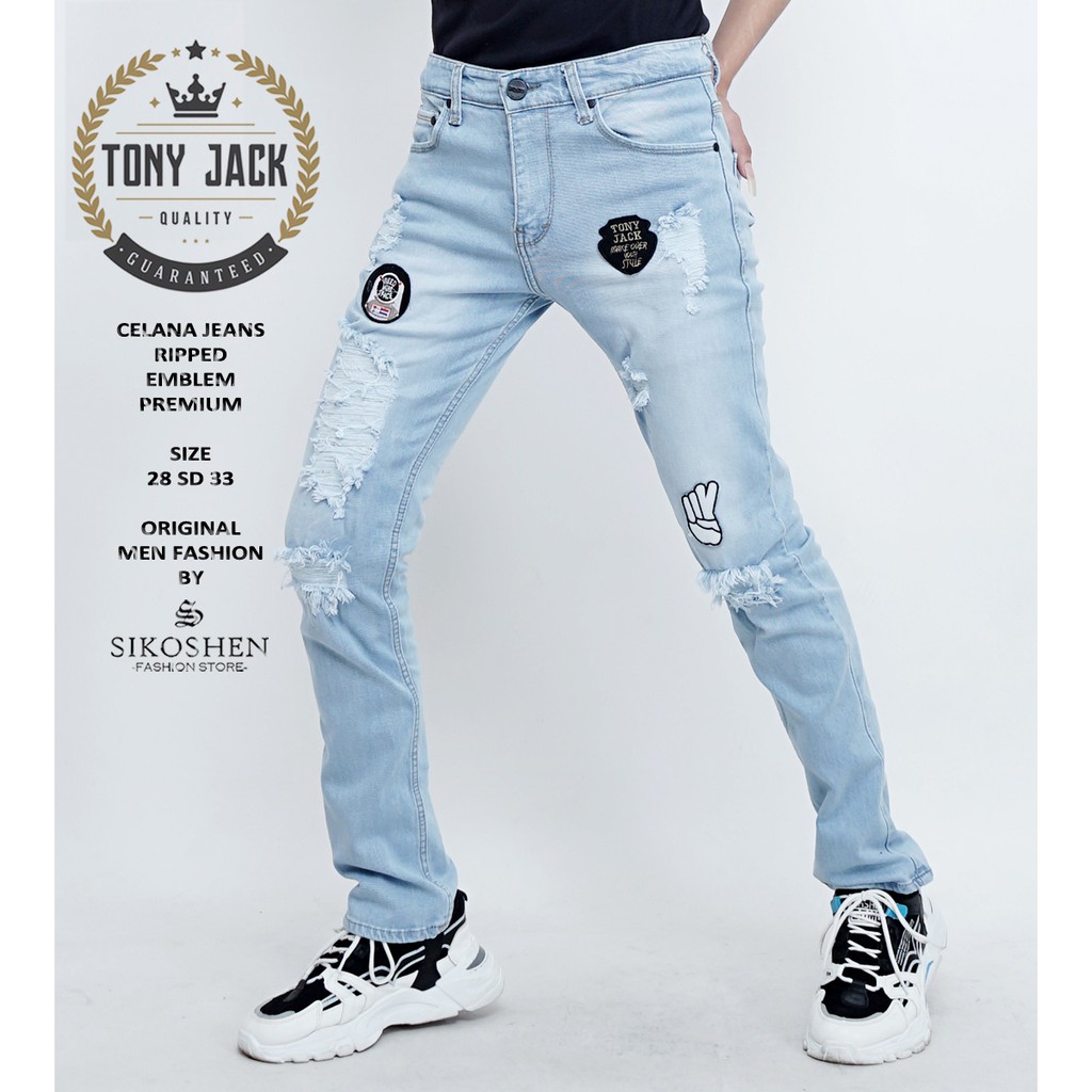 Celana Jeans Pria Sobek Emblem Ripped Jeans Original TONY JACK Riped Jeans Model Slim Fit Skinny Jeans